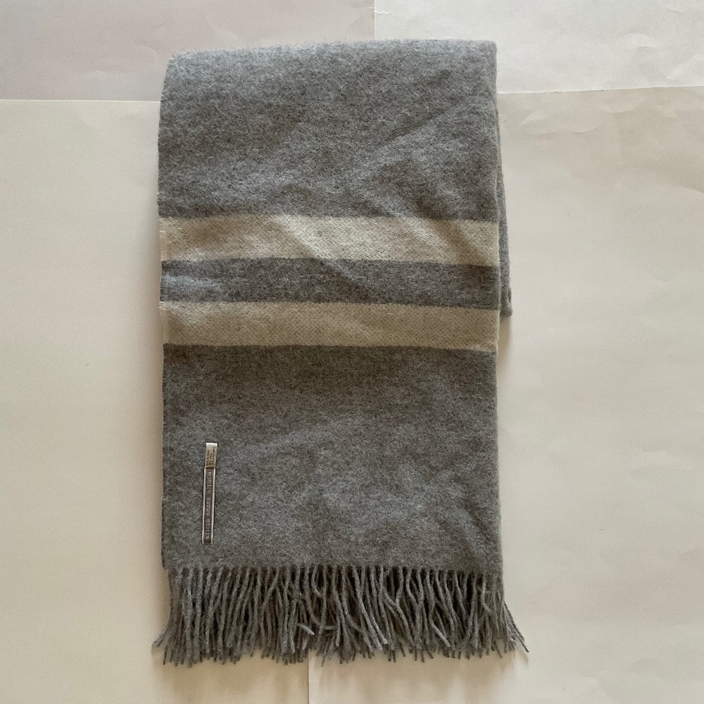 Alicia Adams Alpaca Canyon Throw Gray Ivory striped alpaca wool New